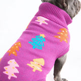 Weihnachts-Strickpullover für Hunde – Magenta-Zuckerstangen-Bäume