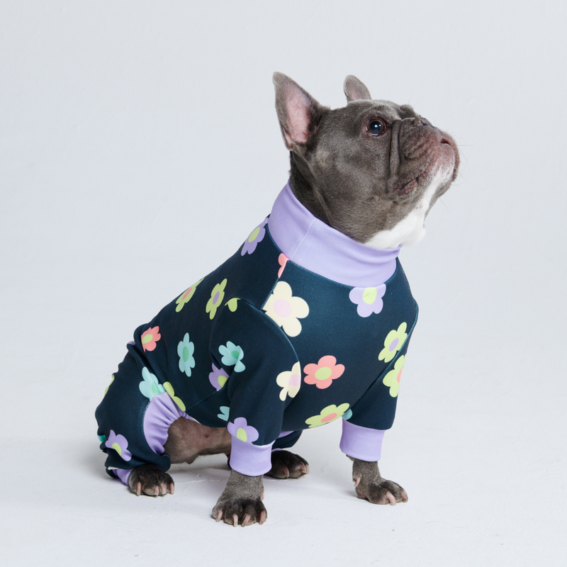 Hunde Pyjama - Blumen Marine