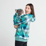 Samtiger Hunde Hoodie - Türkis-karierter