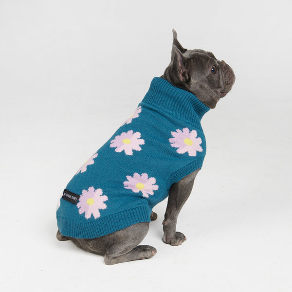 Gestrickter Hundepullover - Blume