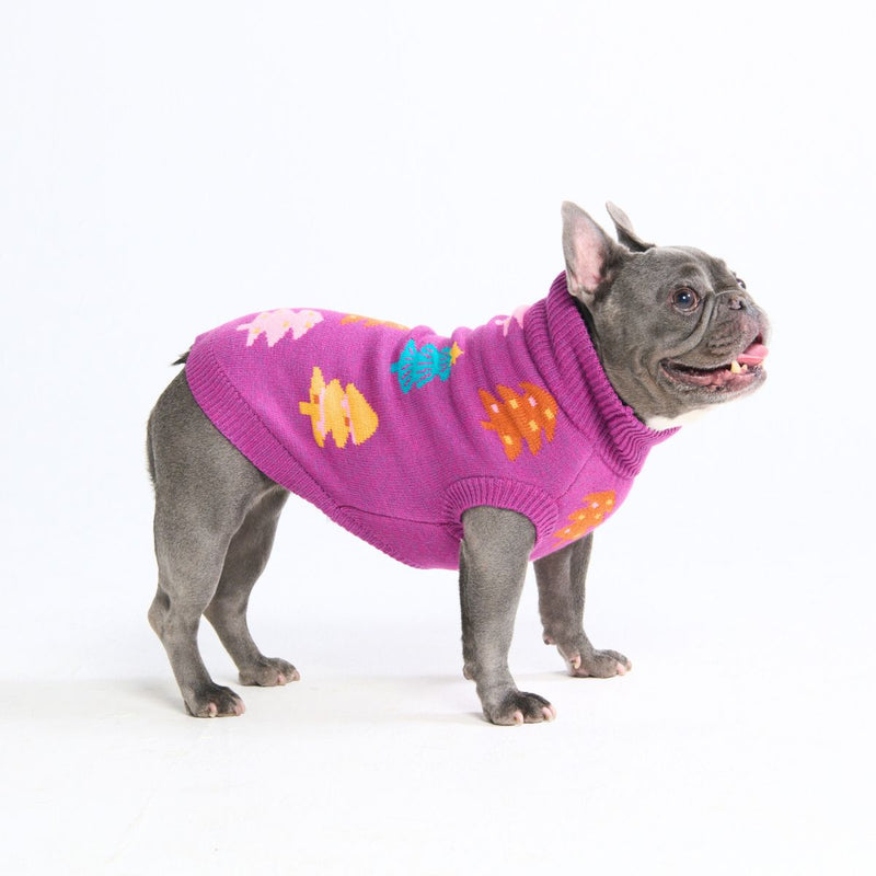Weihnachts-Strickpullover für Hunde – Magenta-Zuckerstangen-Bäume