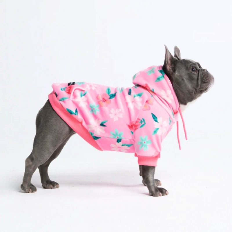 Samtiger Hunde Hoodie - Garten Rosa