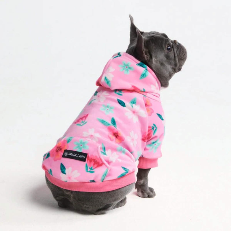 Samtiger Hunde Hoodie - Garten Rosa