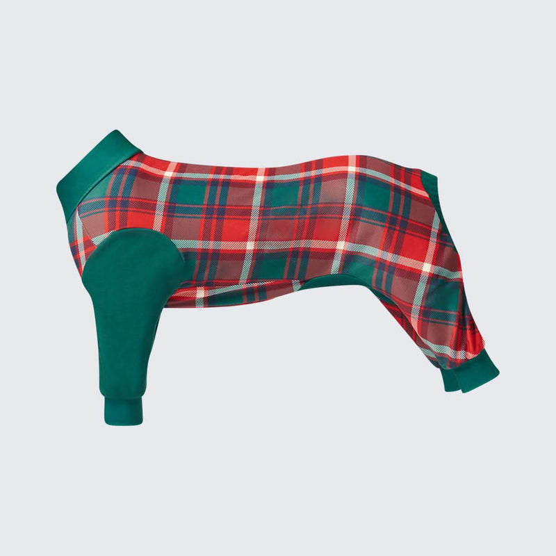 Hundepyjama – Grün und Rot kariert