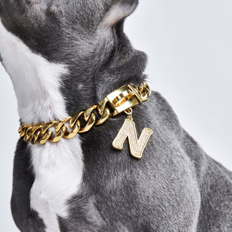 Gold initial letter pendant jewelry tag for dogs, pet ID tag for small and big dogs, bling for dogs, charms for dogs