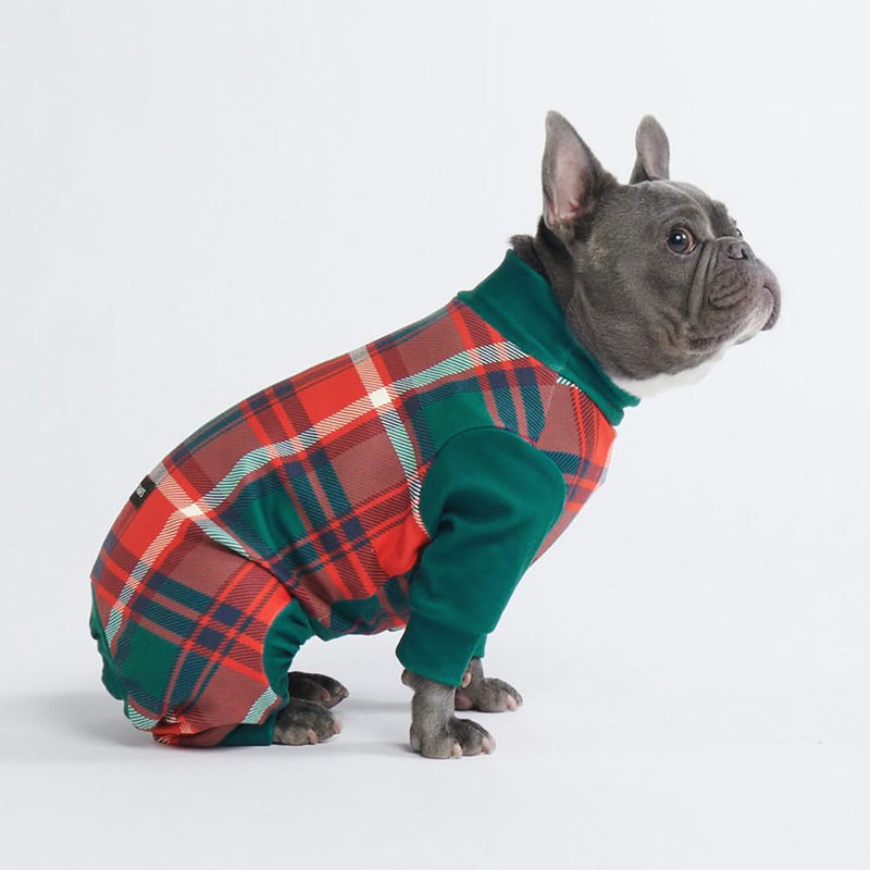 Hundepyjama – Grün und Rot kariert